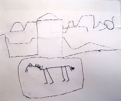 This student, blind since birth, illustrated a typical African village in a raised line drawing.